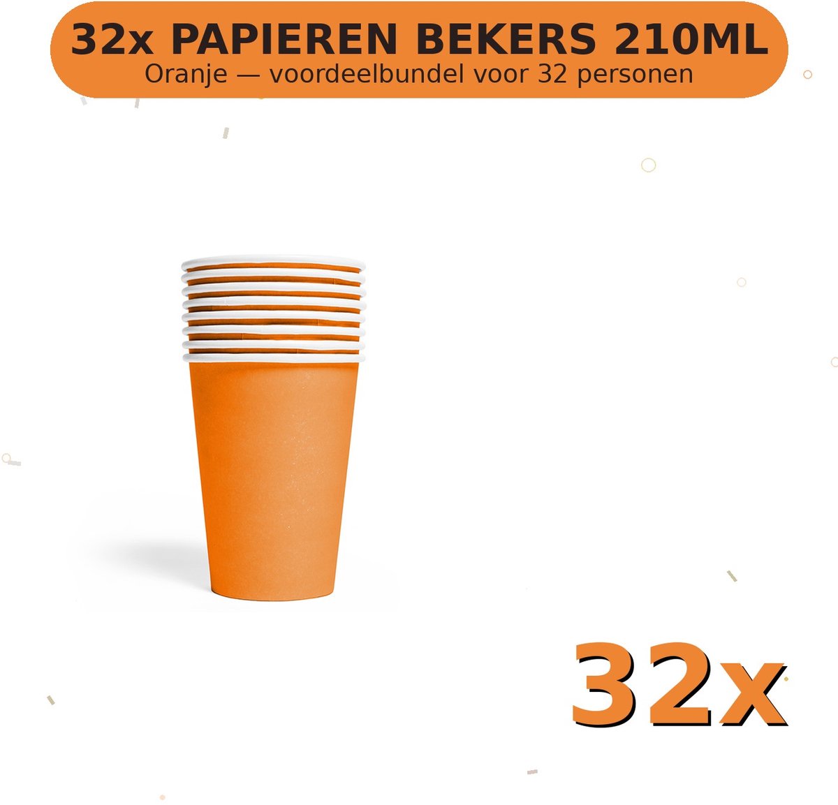 Bekers 210ml FSC Oranje - Voordeelverpakking 32 Stuks voor tot 32 Personen - Feestartikelen