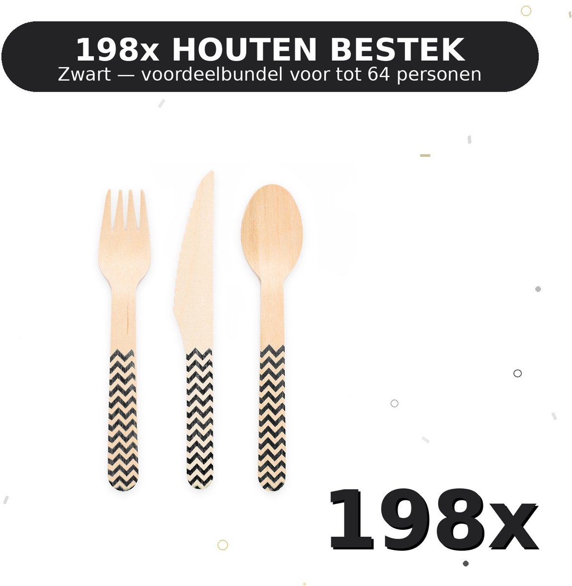 Houten bestek FSC Zwart - Voordeelverpakking 198 Stuks voor tot 64 Personen - Feestartikelen