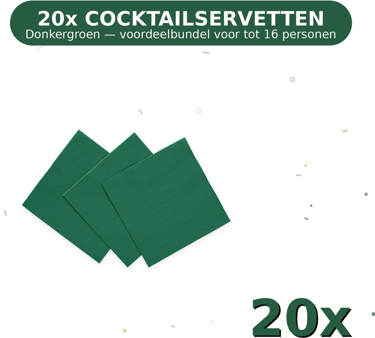 Cocktail servetten 24x24cm FSC Donkergroen - Voordeelverpakking 20 Stuks voor tot 16 Personen - Feestartikelen