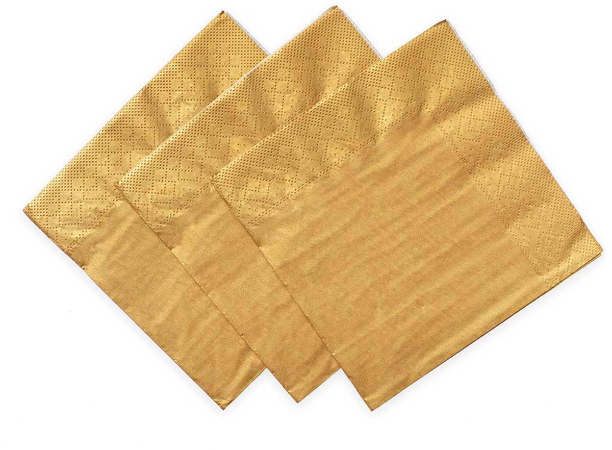 20x Papieren Lunch servetten 33x33cm 3-laags FSC - Goud - Feestartikelen
