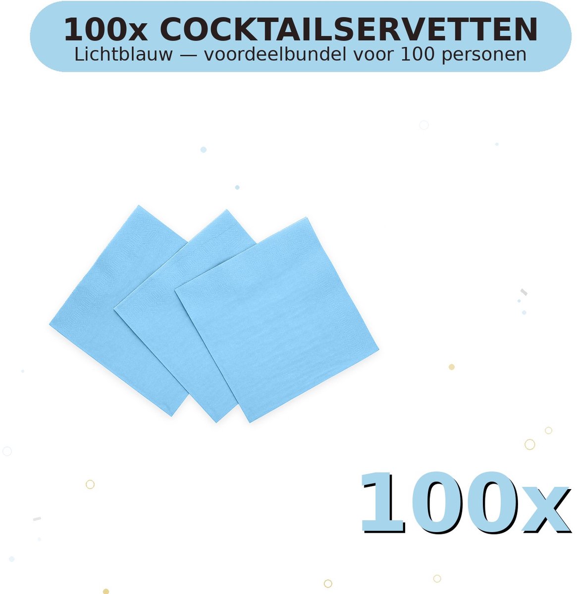 Cocktail servetten 24x24cm FSC Lichtblauw - Voordeelverpakking 100 Stuks voor tot 100 Personen - Feestartikelen