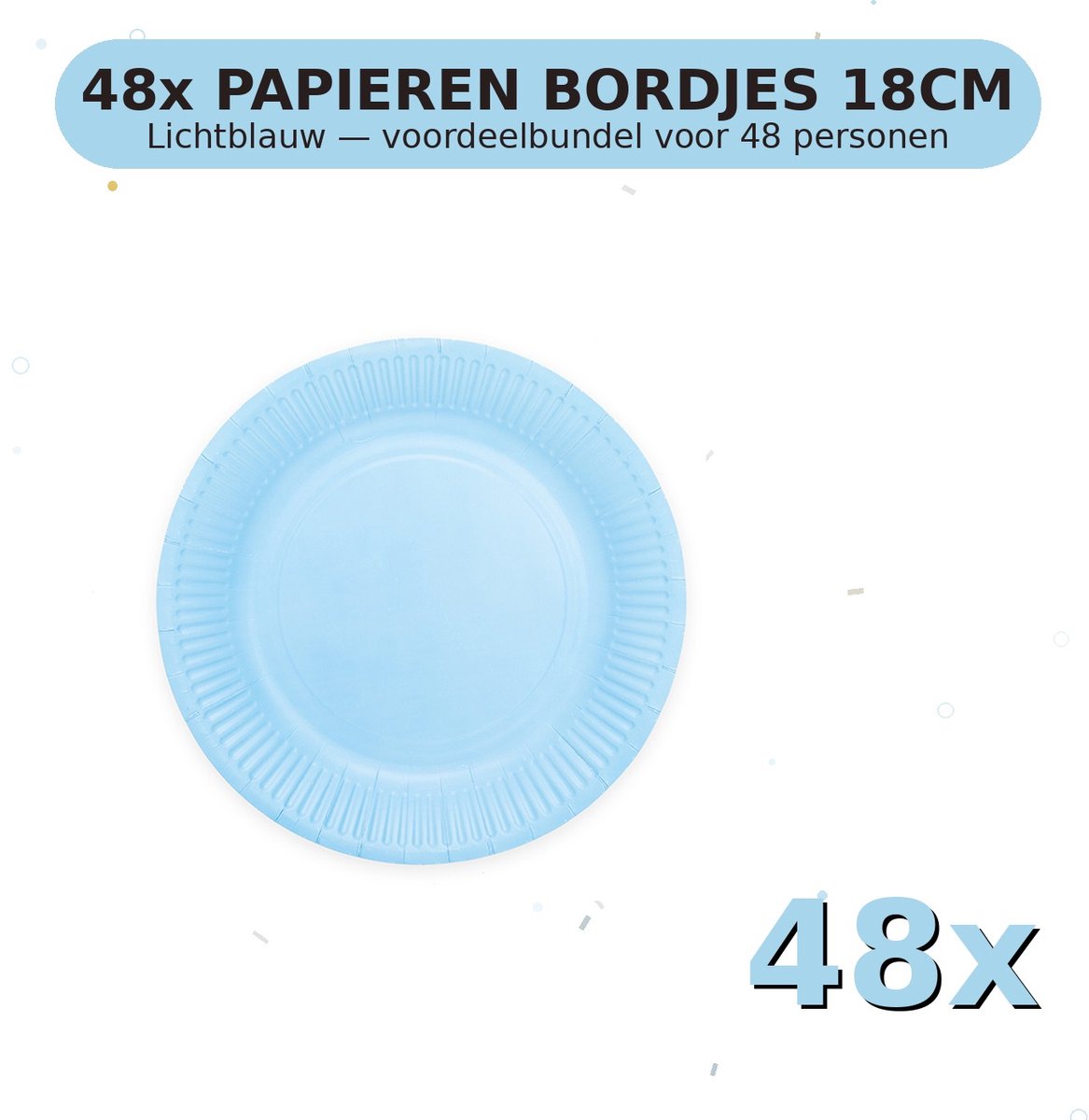 Bordjes 18cm FSC Lichtblauw - Voordeelverpakking 48 Stuks voor tot 48 Personen - Feestartikelen