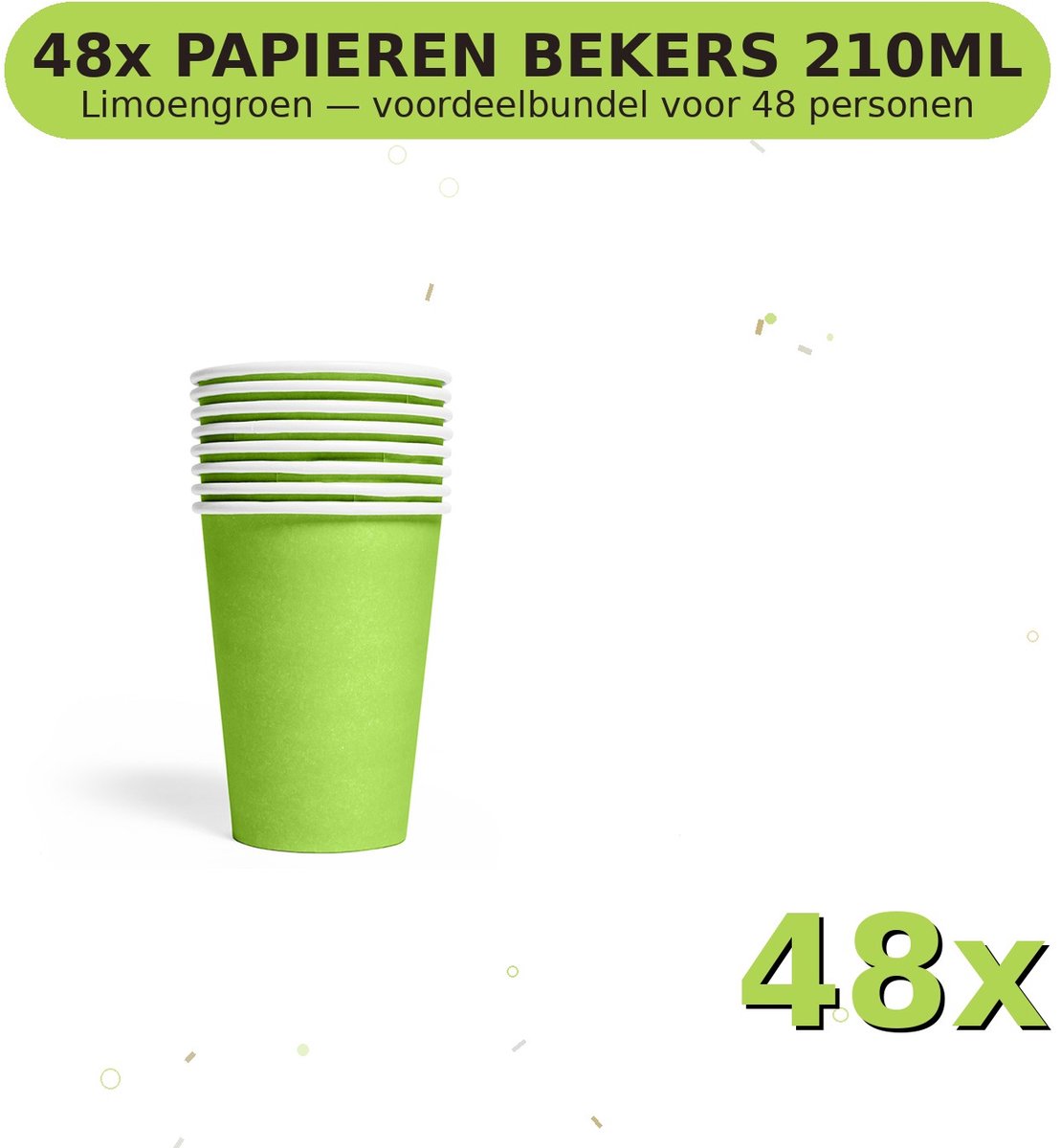 Bekers 210ml FSC Limoengroen - Voordeelverpakking 48 Stuks voor tot 48 Personen - Feestartikelen