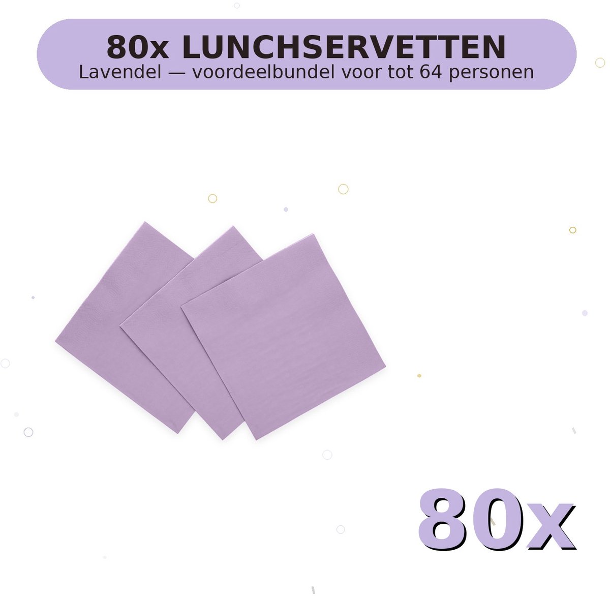 Lunch servetten 33x33cm FSC Lavendel - Voordeelverpakking 80 Stuks voor tot 64 Personen - Feestartikelen