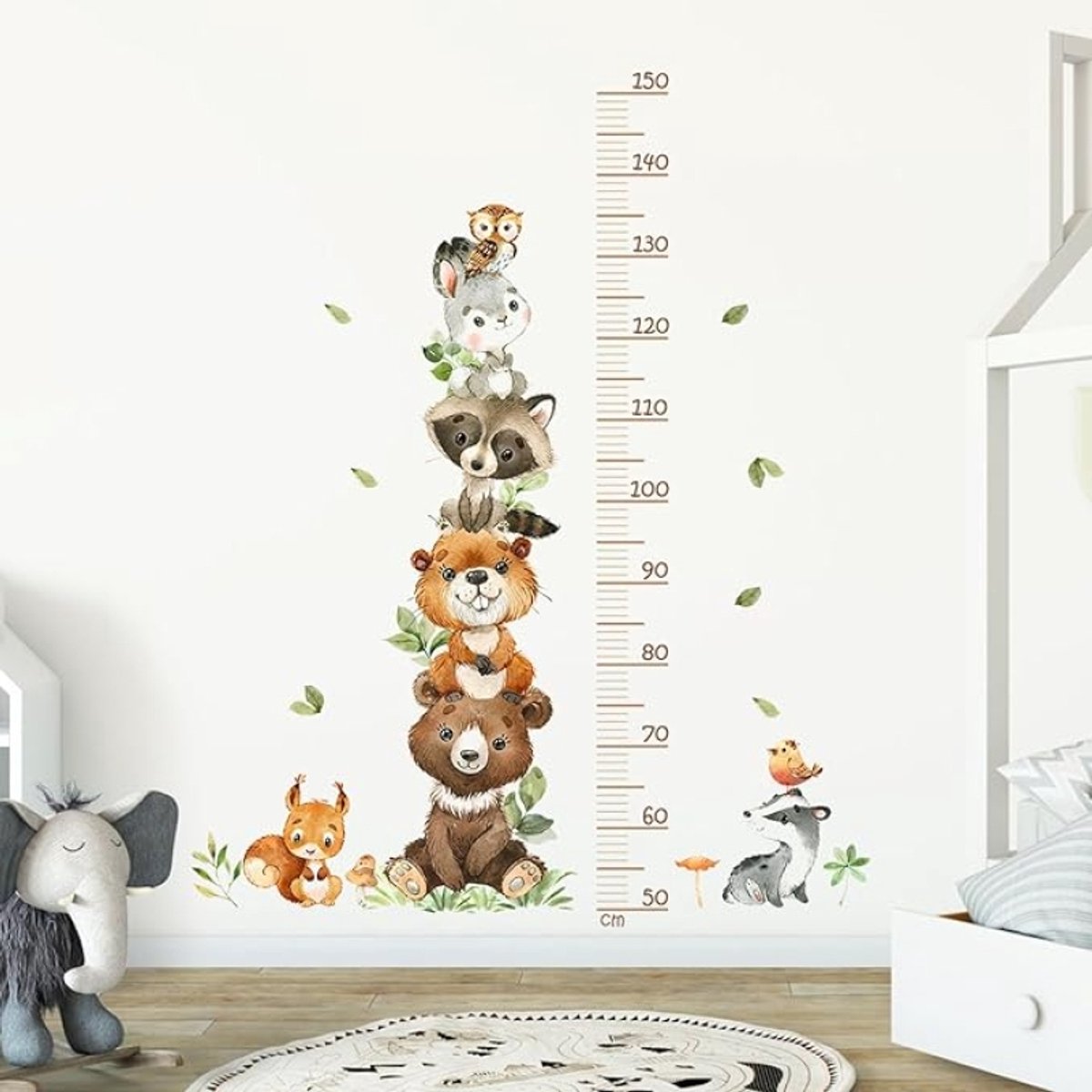 Muursticker Groeimeter Kinderen 50-150cm - Dieren Bos Decoratie - Hoogtemeter voor Kinderkamer