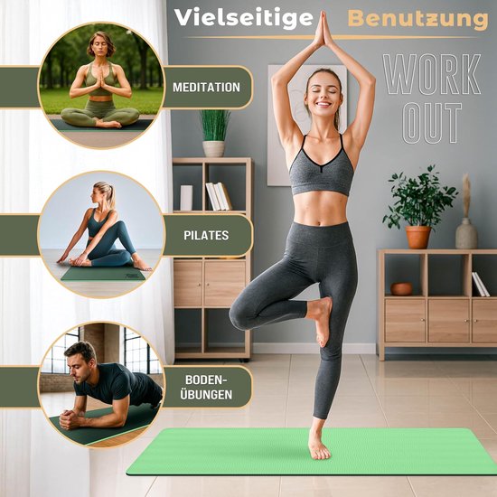 Yogamat Fitnessmat - Trainingsmat Gymnastiekmat - Comfortabel Sporten - Ftalaatvrij TPE Materiaal - 183 x 61 cm - Donkergroen Limoen van Yogamat — afbeelding 5