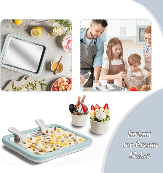 IJsrolletjes Maker - Bevroren IJsplaat van RVS - Inclusief 2 Spatels - Voor Zelfgemaakt IJs, Frozen Yoghurt en Sorbet - Lichtblauw — afbeelding 2