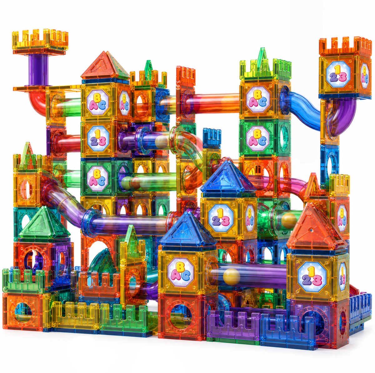 Five Stars® Magnetic Tiles - Knikkerbaan - 200 Stuks - Magnetisch Speelgoed - Magnetische Tegels - Magna - Bouwstenen - Montessori Speelgoed - Educatief Speelgoed - Constructiespeelgoed