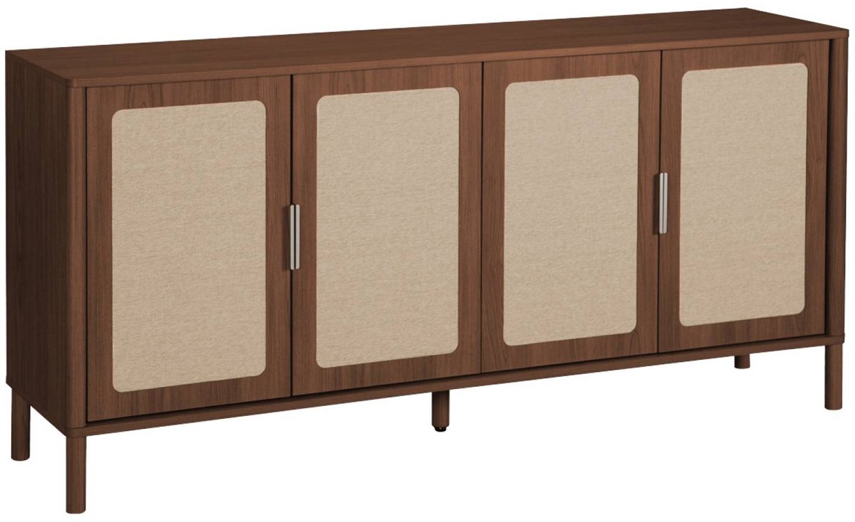 sweeek - Vintage dressoir met 4 deuren houtdecor en rietwerk 160 cm - etta