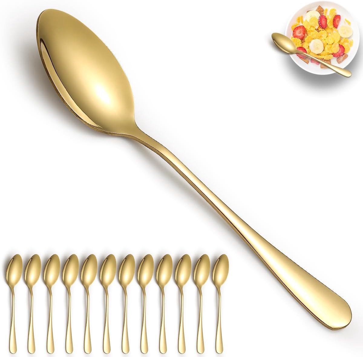 Set van 12 RVS Tafellepels met Titanium Coating - Ideaal voor Soep, Feesten en Bruiloften