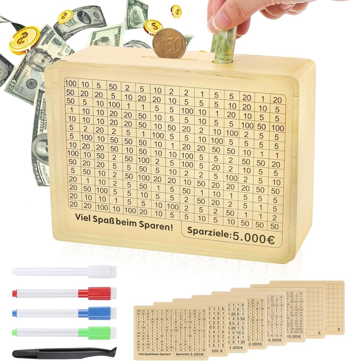 Houten spaarpot voor kinderen - Duurzaam, leuk ontwerp en ideaal voor sparen van geld