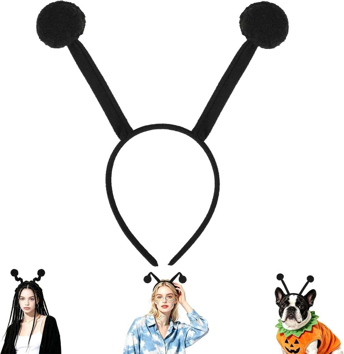 Zwarte Halloween-haarbanden met Amisen antennes voor kostuumaccessoires, feest en rollenspellen - 3 stuks