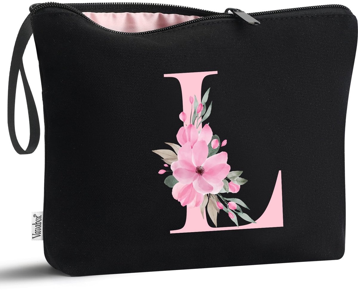 Make-uptas gepersonaliseerd L - zwart - uniek cadeau - ideaal voor bruid of bruidsmeisje - ShopVlot