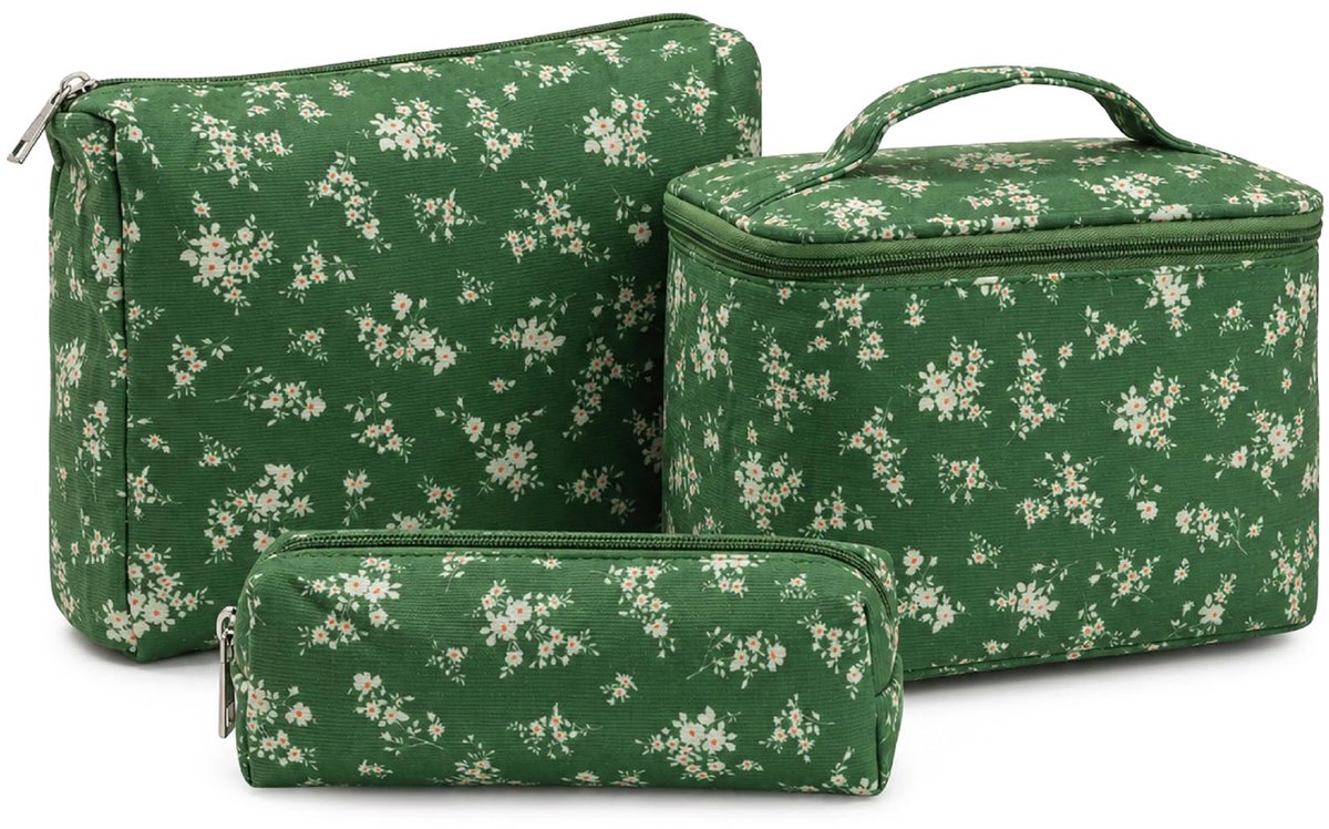 Make-up- en toilettas set - groot - bloemenpatroon - modern design - ideaal voor op reis - ShopVlot