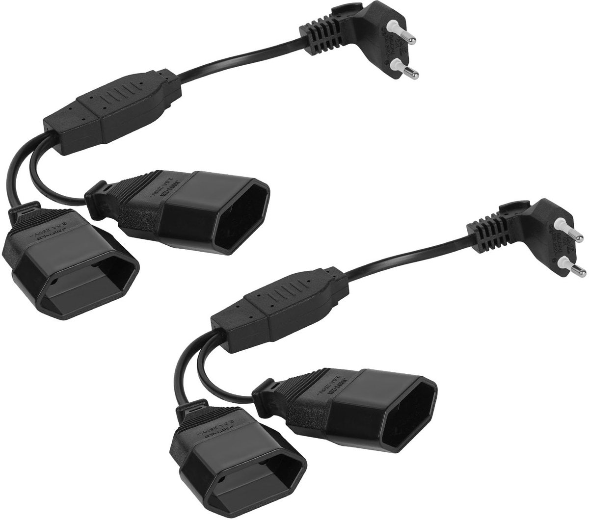 Stroomverlengingen set van 2 - 30 cm 2-in-1 verlengkabel - eurostekker naar eurostekker - ideaal voor computer en tv - ShopVlot