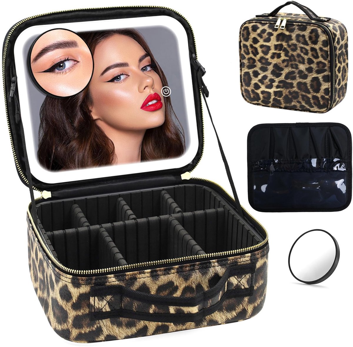 Make-up tas met LED-spiegel - draagbare organizer - met 3 kleurinstellingen - ideaal voor onderweg - ShopVlot