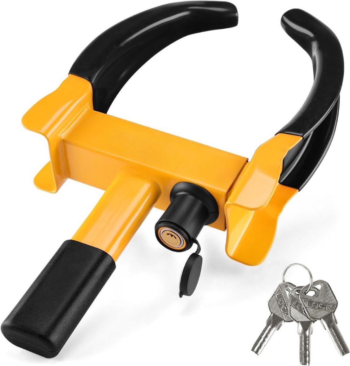 JCP® Wielklem - Wielklem Aanhanger - Voor Auto, Aanhanger, Caravan en Camper - Zwart/Geel - 42cm x 23cm x 7cm
