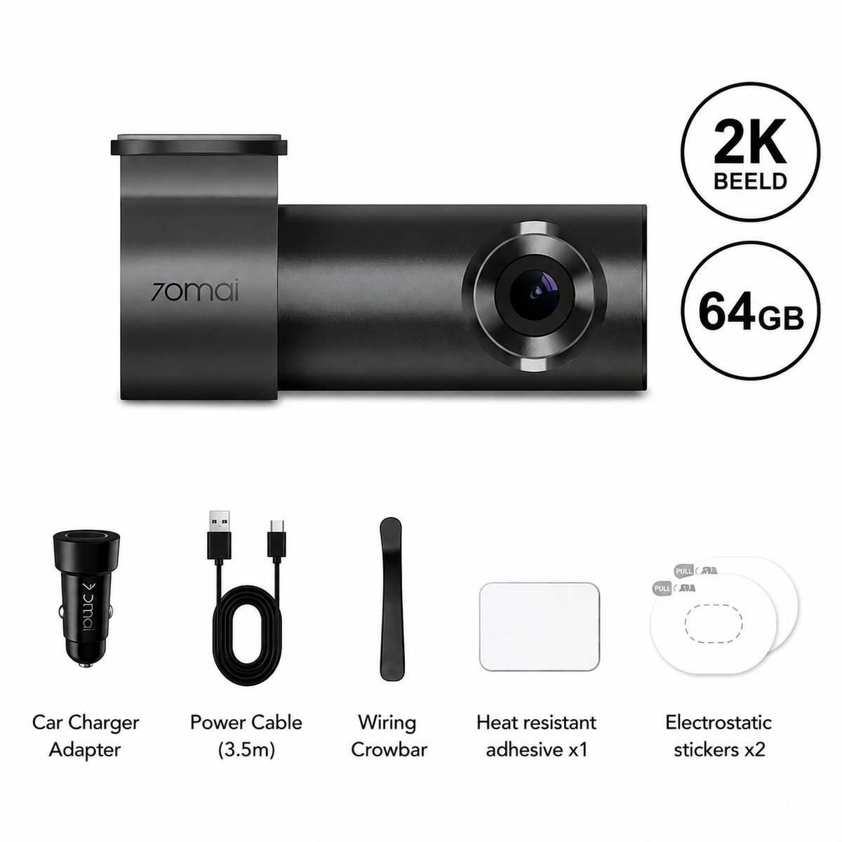 ByRoos Gadget - Dashcam - Auto Videorecorder - 64GB - 2K - HK UP03 - 24 Uur Parkeerbewaking - Groothoeklens - Nachtzicht - Incl. App - Zwart