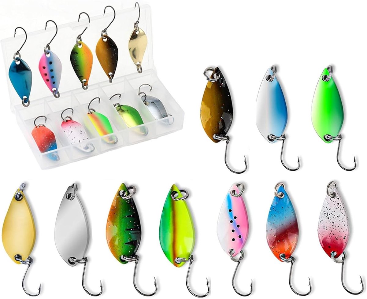 10 Spinner Spoons met Opbergdoos voor Vissen, Perfect voor Forel, Snoek en Karper, 2.5g/3.5g/5g