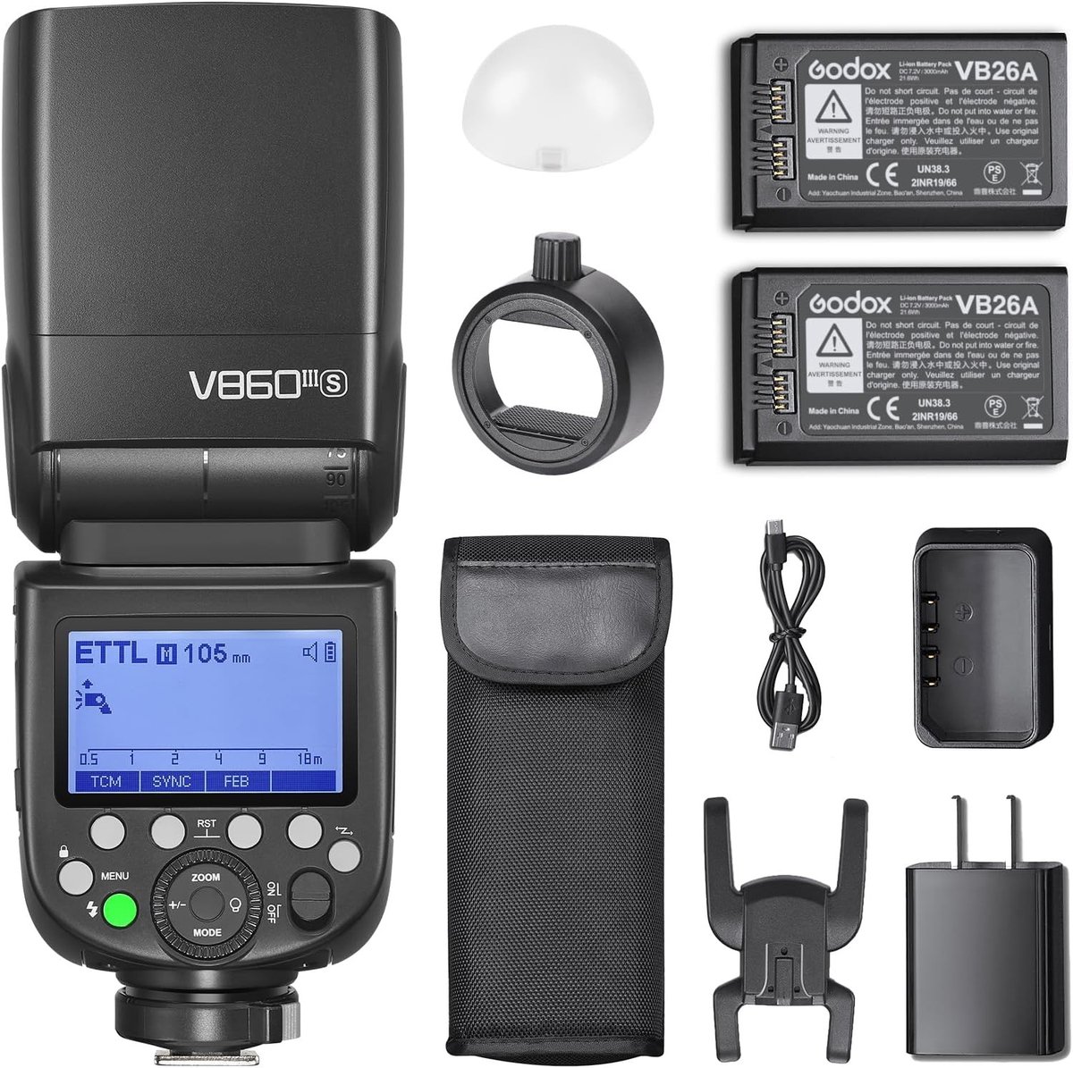 Professionele Camera Flitser voor Sony met TTL, GN60, HSS, 2.4G Draadloos Systeem, Snelle Oplaadtijd en LED Modellicht, Inclusief Softbox, Diffuser en Kleurfilter