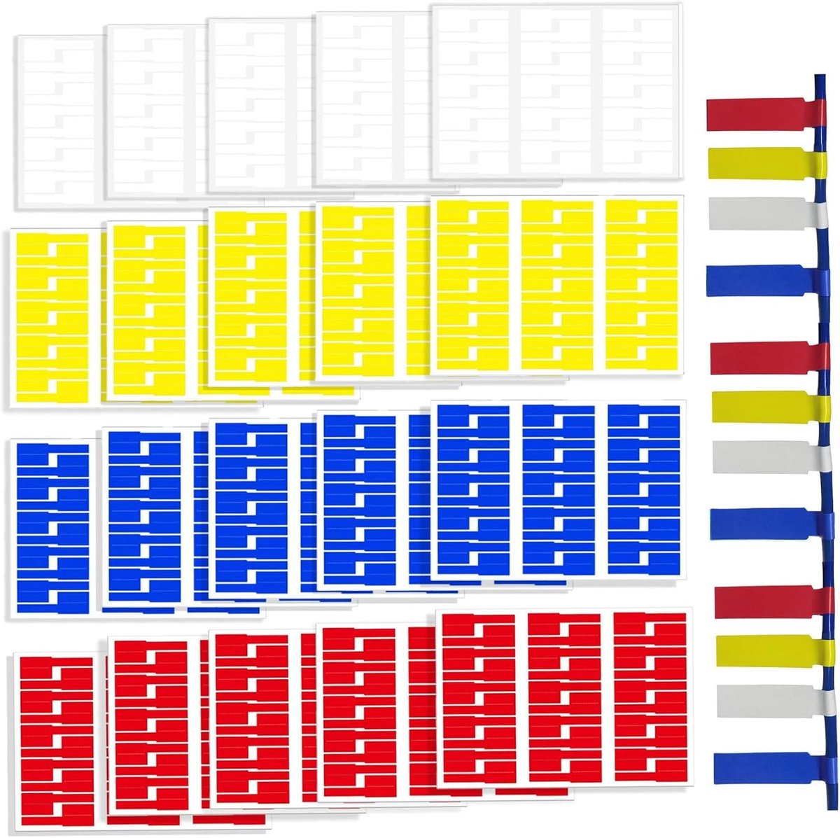 Set van 600 Kabel Labels in 4 Kleuren, Zelfklevend en Schrijfbaar, Waterdicht en Scheurbestendig voor Kabelbeheer en Organisatie