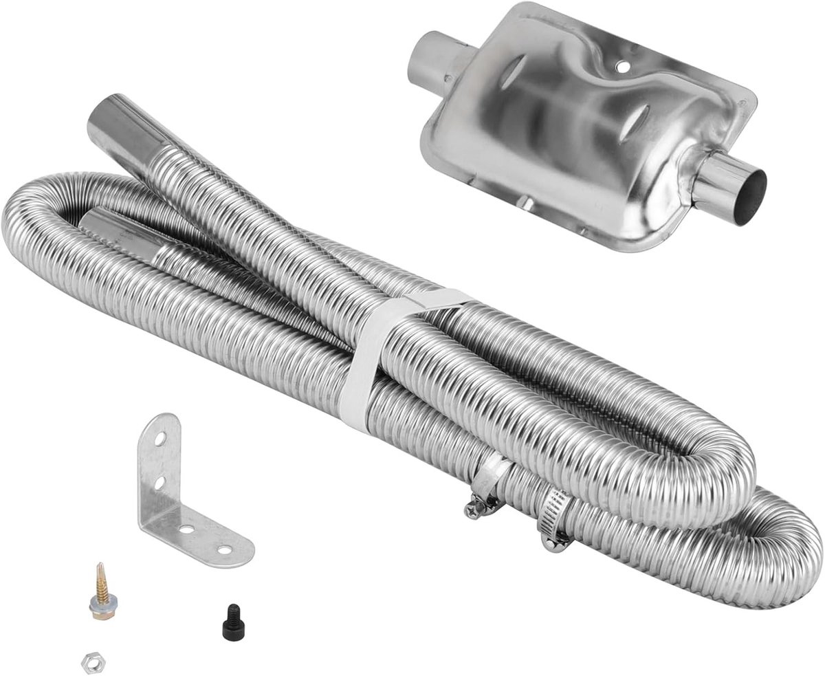 25mm uitlaatslang voor stroomgenerator, 150cm RVS uitlaatpijp met demper en slangklem, accessoires voor vloerverwarming en lucht dieselverwarming