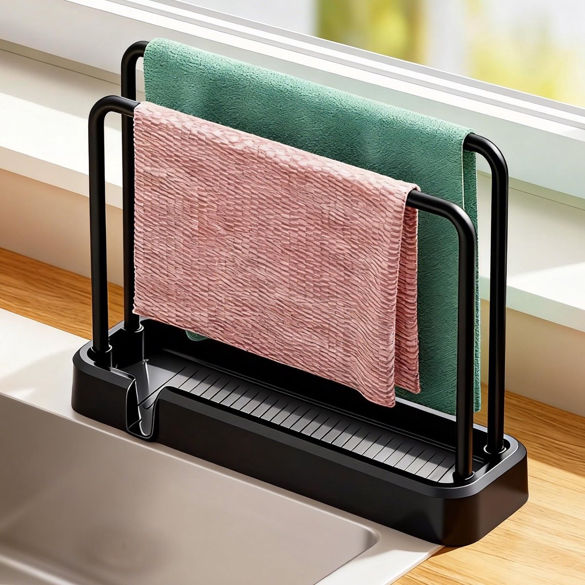 inkihuit Gootsteenorganizer, afdruiprek met afdruipbak, multifunctionele spons- en afwasborstelhouder, handdoekhouder - ShopVlot