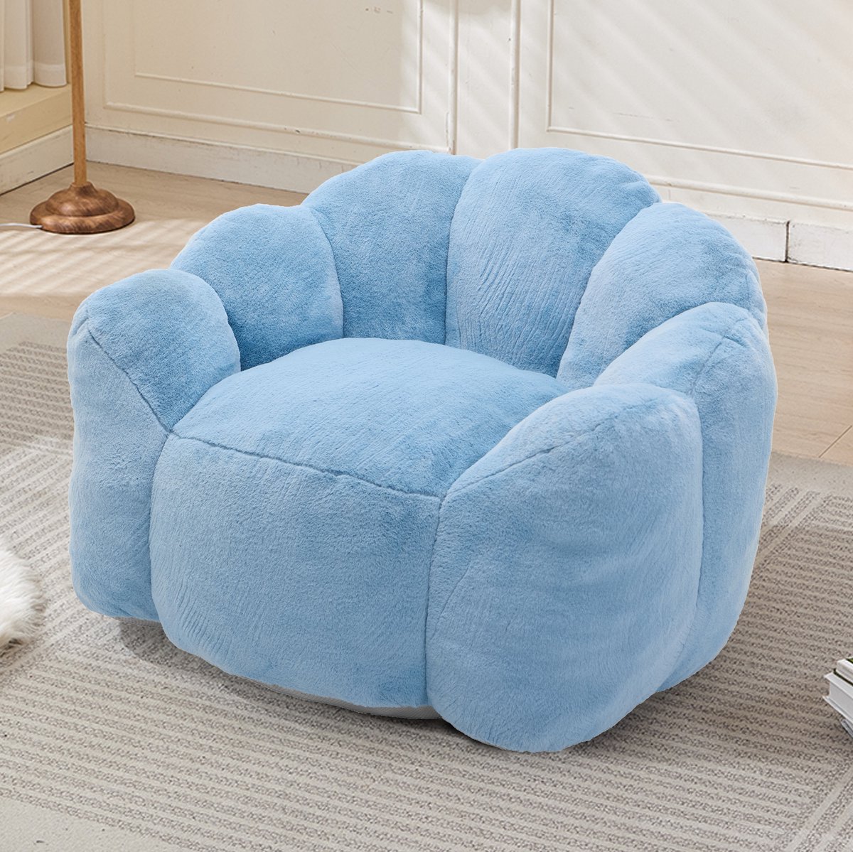 MODENUIT Lotusvormige Zitzakstoel - Met Rugleuning - Voor Binnengebruik Voor Volwassenen - Pluche - Blauw