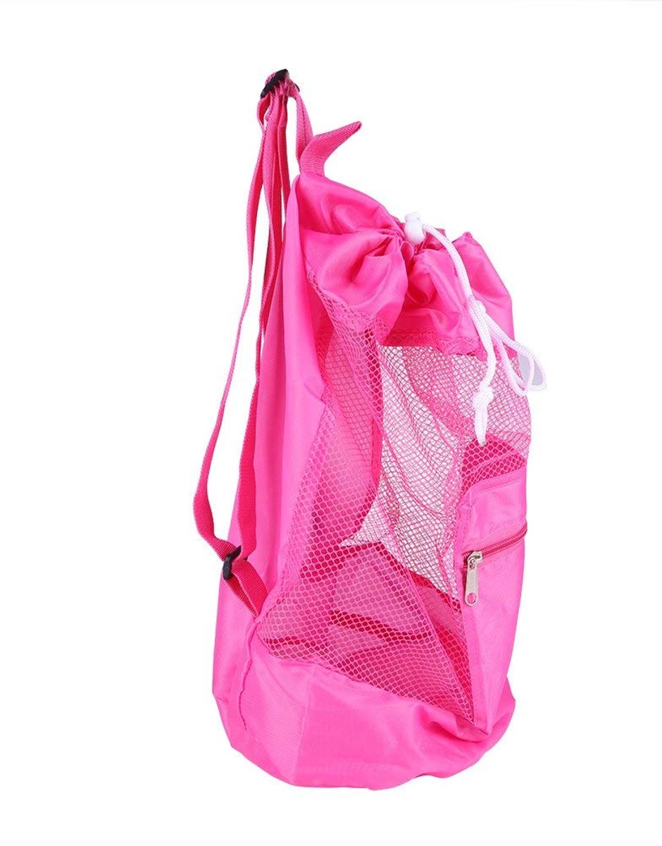 Rugzak met trekkoord - grote mesh strandtas - roze - voor speelgoed en zwemkleding - ShopVlot