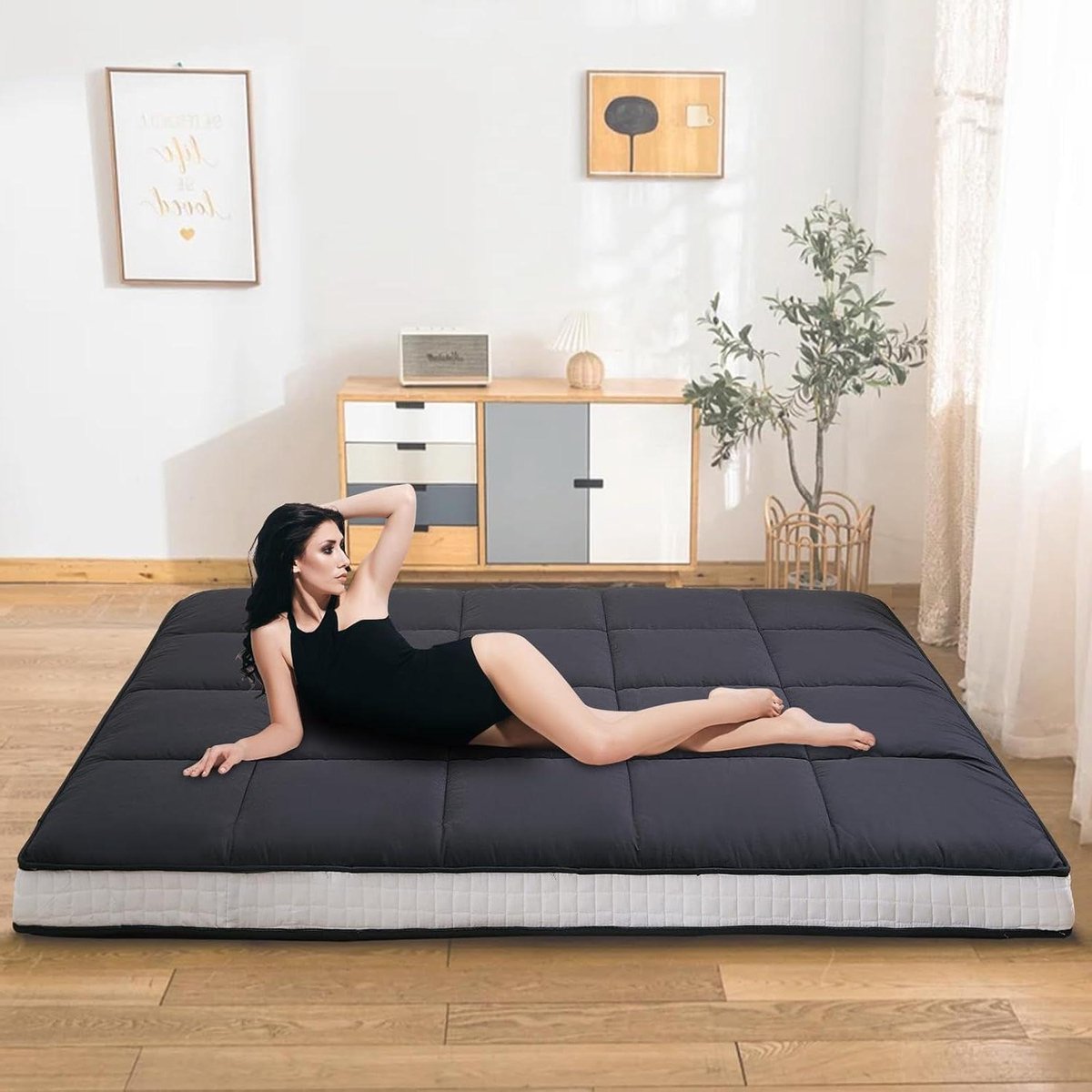 Japanse Matras - Vloermatras Opvouwbaar - Gastvrij Ontvangen - Geheugenschuim Laag - 140x200cm - Zwart