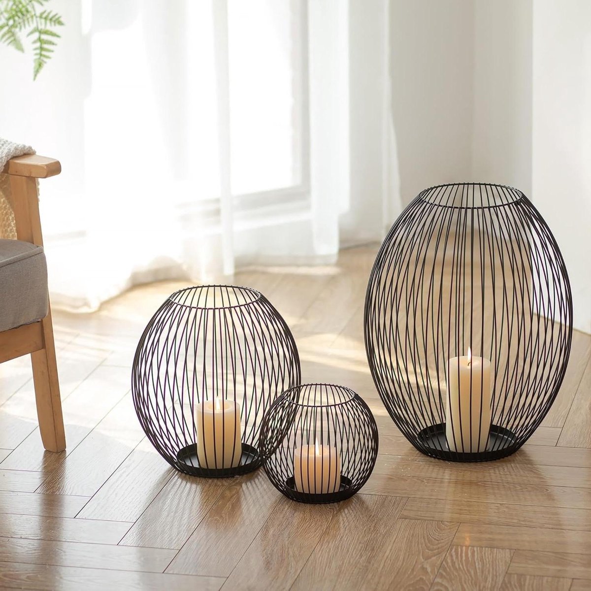 Windlicht Set - Kaarsenhouder Metaal - Sfeer Creëren - Ruimtebesparend Nestontwerp - Set van 3 - Zwart