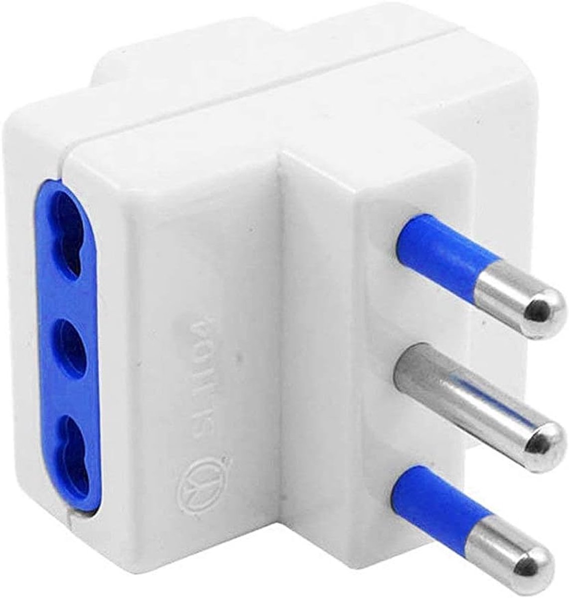 SnelShoppen - Set van 3 stekkeradapters, universele drievoudige stekkerdoos, bypass plug 16A/10A, compact en veilig in wit/blauw, perfect voor thuis,
