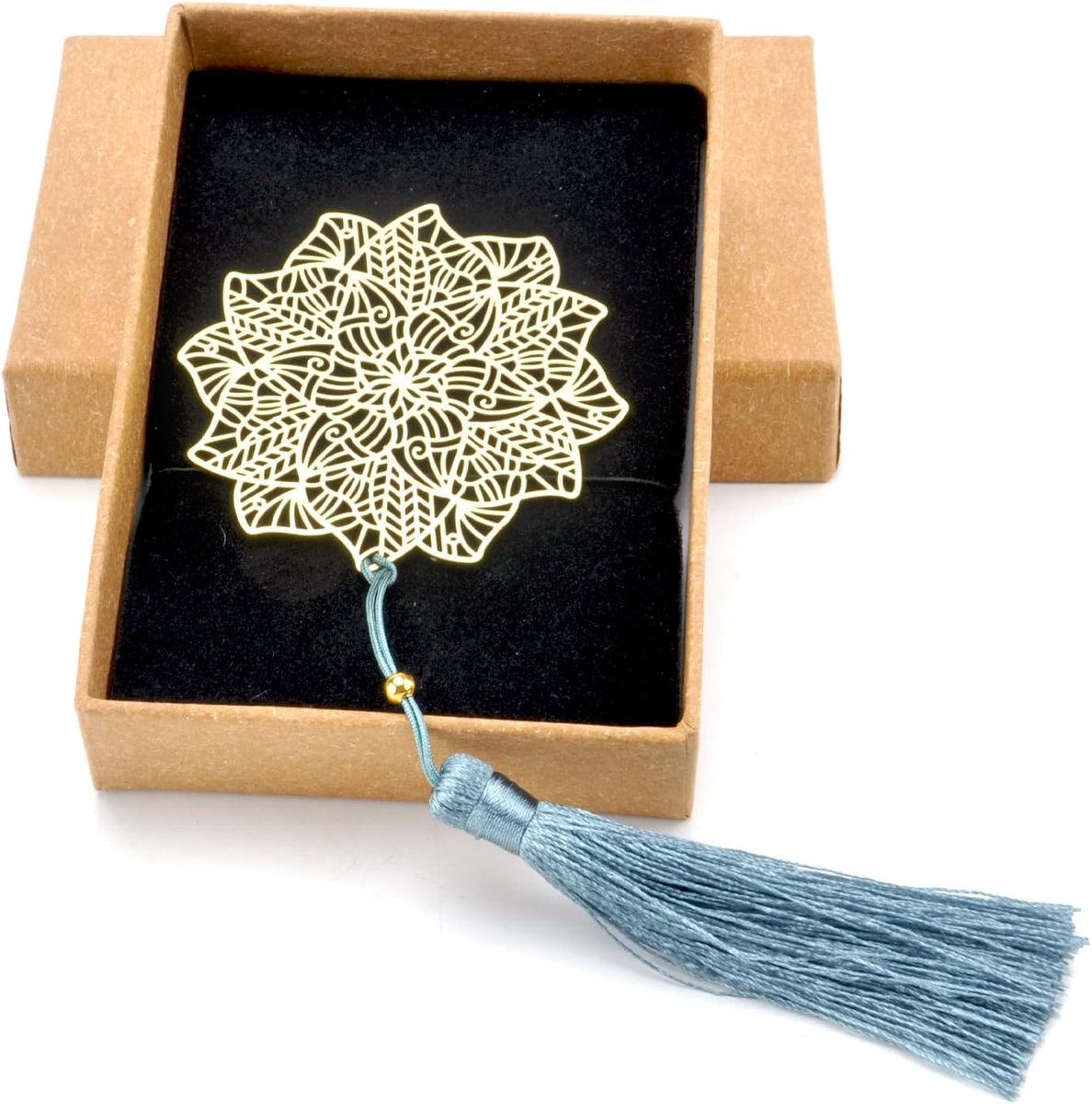 Metalen bladwijzer met kwastje - gepersonaliseerde boekenlegger - mandala-bloemen design - ShopVlot