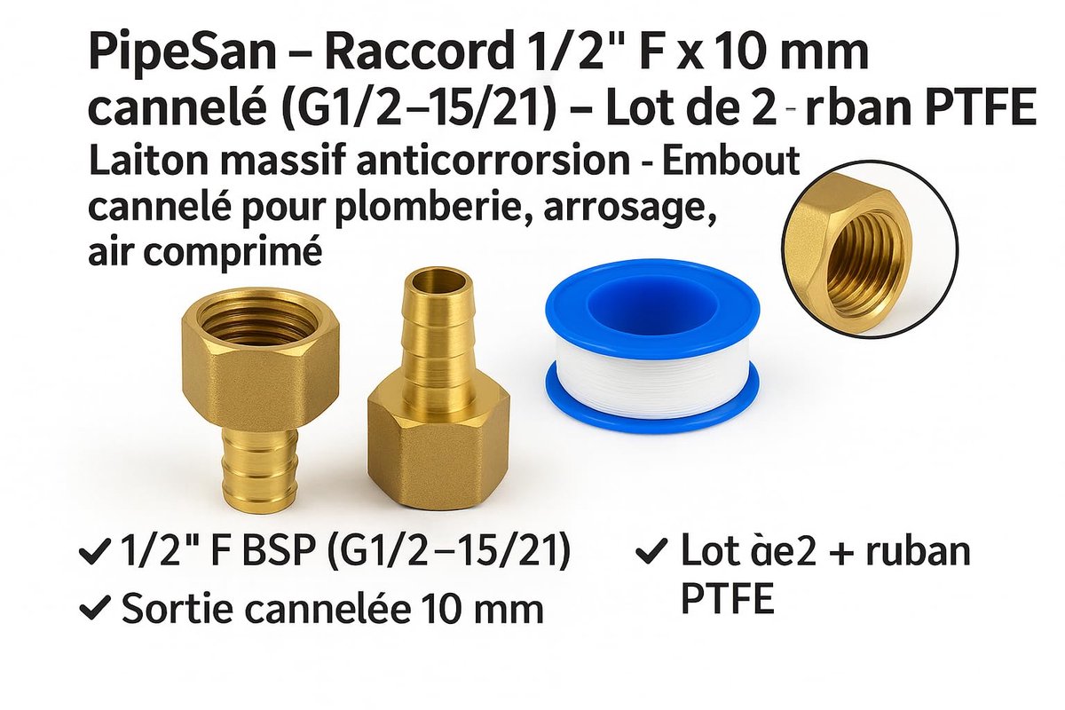 Slangkoppeling 1/2" binnendraad BSP - messing - 2-pack met slangtule - ideaal voor tuinbewatering - ShopVlot