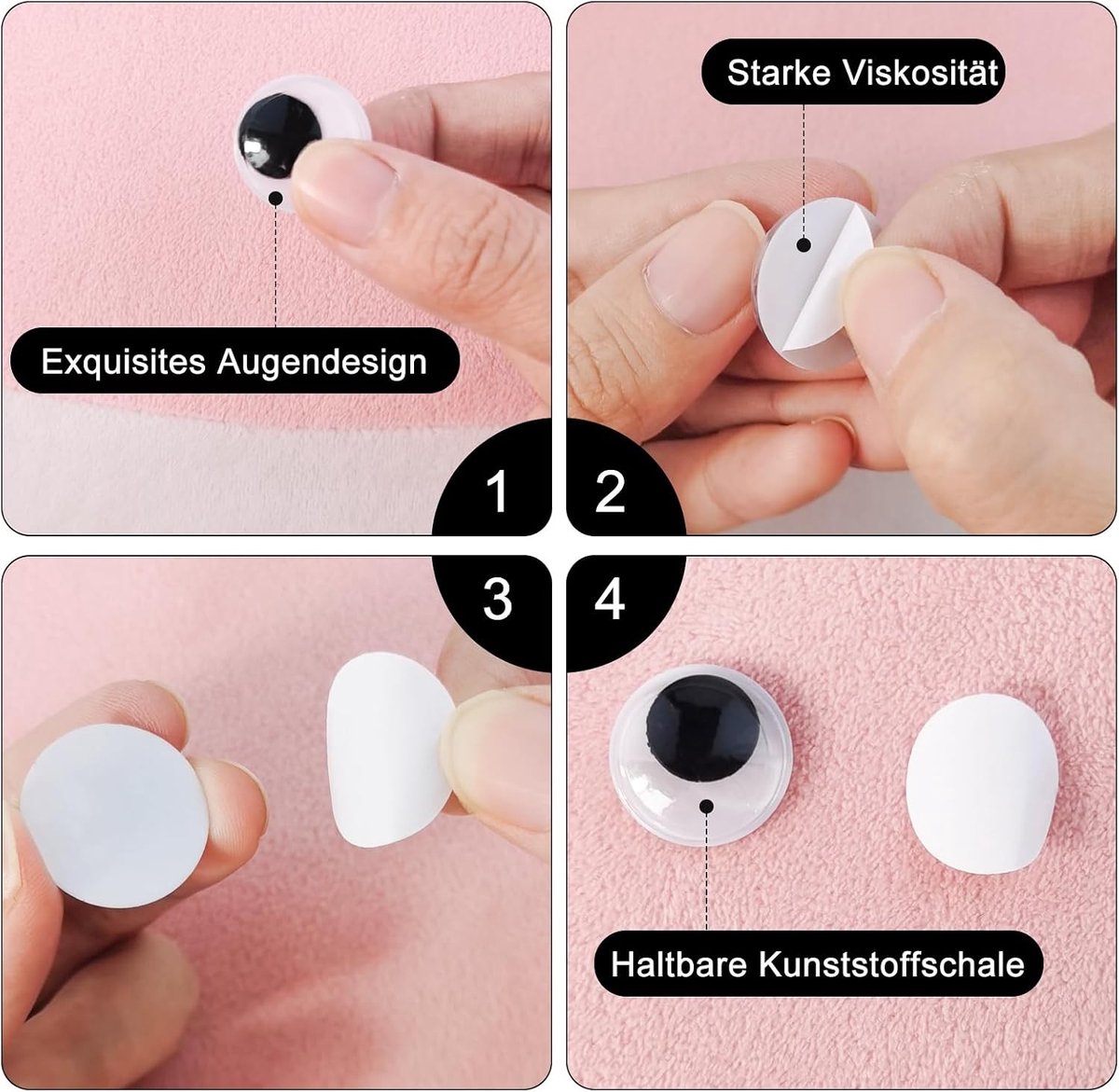 Zelfklevende Wiggly Eyes in 8 Maten, 4-20mm Googly Eyes voor DIY, Scrapbooking en Knutselen, Perfect voor Poppenogen
