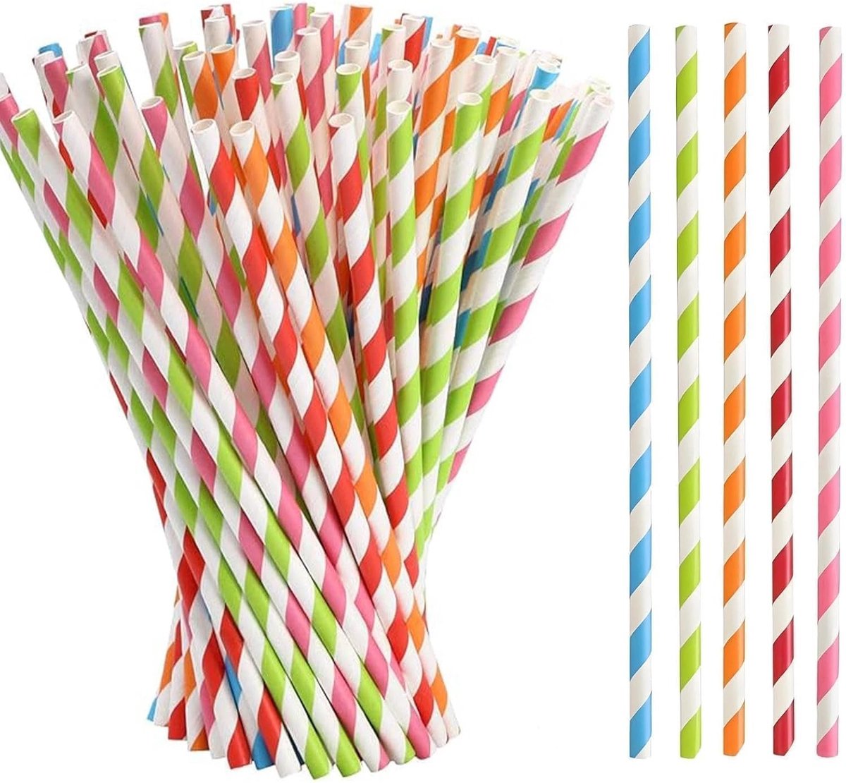 100 Stuks Gestreepte Papieren Rietjes voor Feesten, Bruiloften en Speciale Gelegenheden, Milieuvriendelijk en Biologisch Afbreekbaar