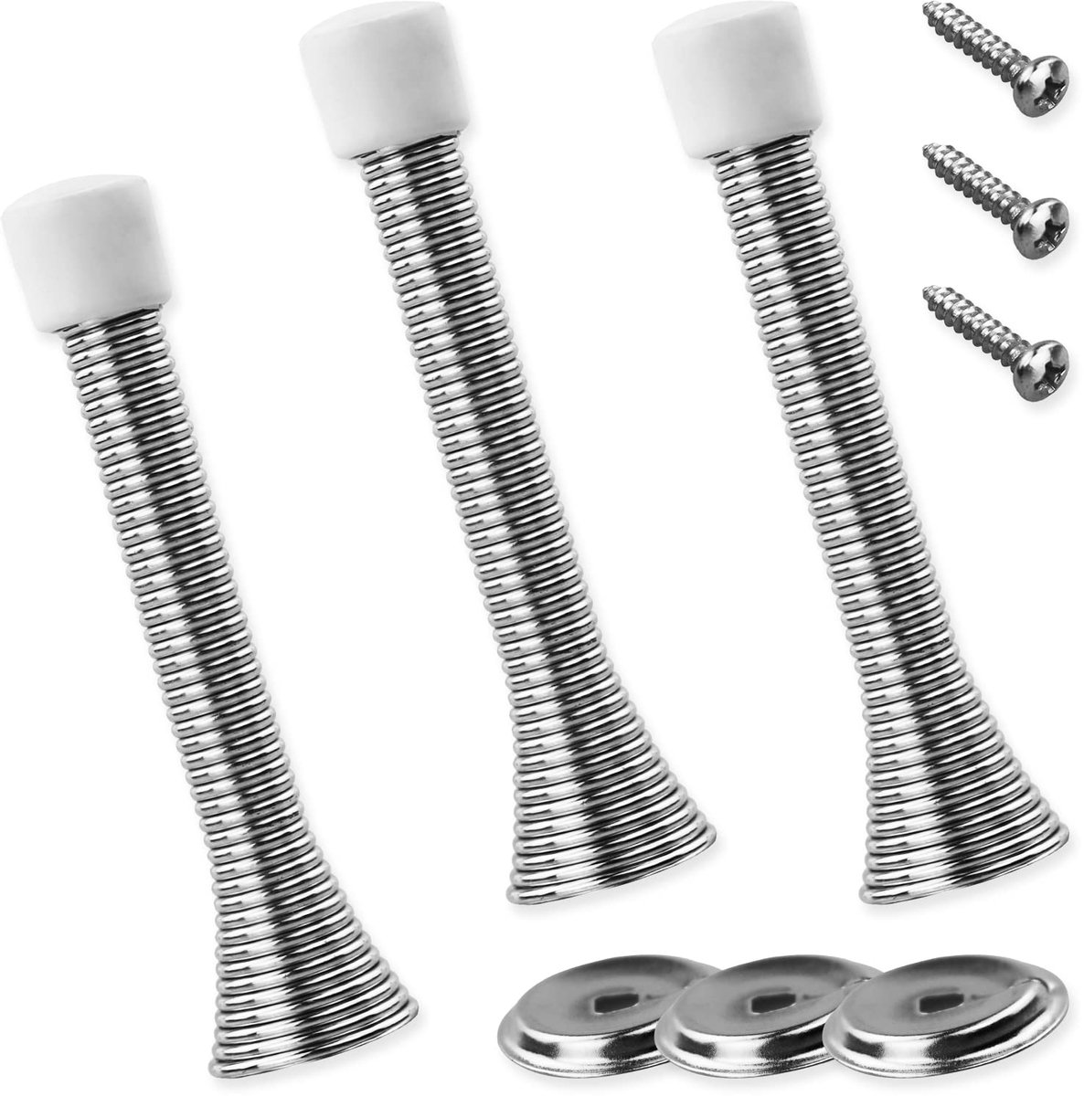 Deurstopper set 3 stuks - zilveren metalen deurstoppers - met anti-slip rubber - bescherm muren en deuren - ShopVlot