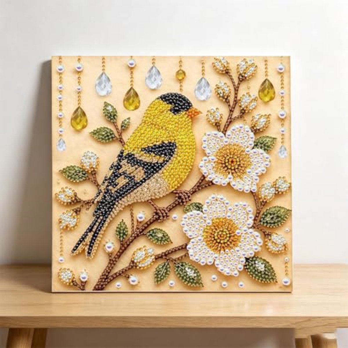 Vogels Series Diamond painting set – Gele vogel 3D diamantschilderij - Thema bloemen en vogels – knutselpakket voor volwassenen en beginners - 25x25cm