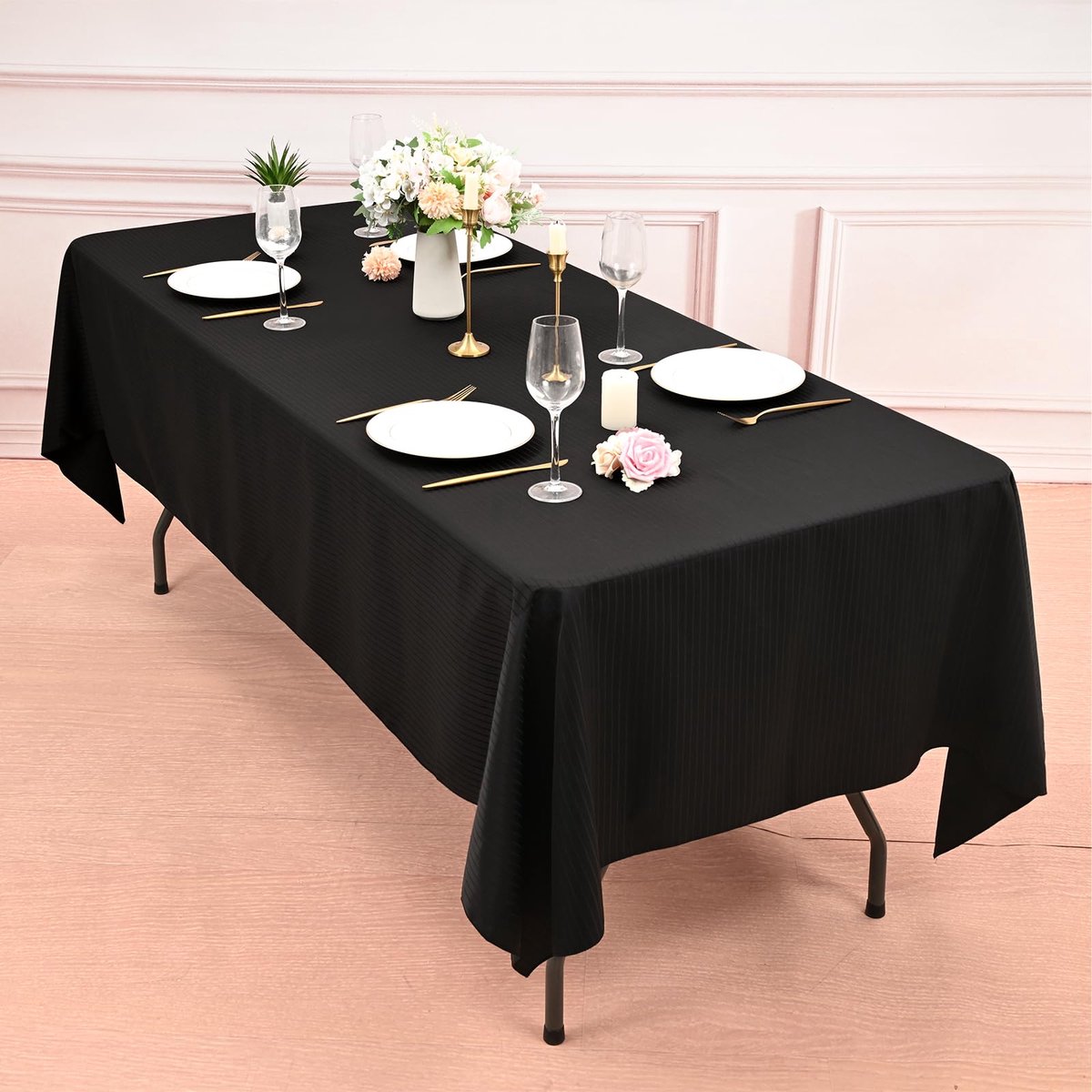 Tafelkleden 152 x 250 cm - Polyester met zwarte strepen - Wasbaar en herbruikbaar - Perfect voor bruiloften - ShopVlot