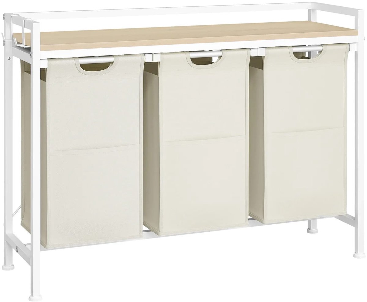 Klarven® Wasmand met uitneembare zakken - 2 of 3 compacte tassen - Stabiel frame, Gemakkelijk schoon te maken - B 70 x D 30 x H 71 cm - Wit 3 bags 120L