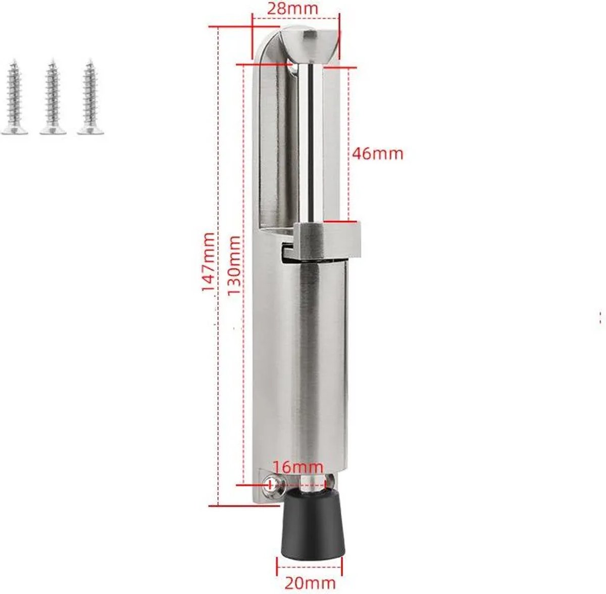 Verstelbare zilverkleurige deurstopper, roestvrijstalen deurstopper Geschikt voor veermechanisme en schroefbevestiging. Geschikt voor binnendeuren, buitendeuren, balkondeuren en garagedeuren.