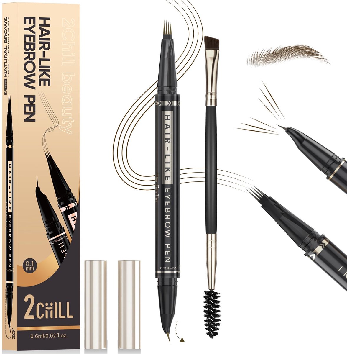 Wenkbrauwstift 2-in-1 - gebogen - watervast - levendige microblading-kleur voor perfecte wenkbrauwen - ShopVlot