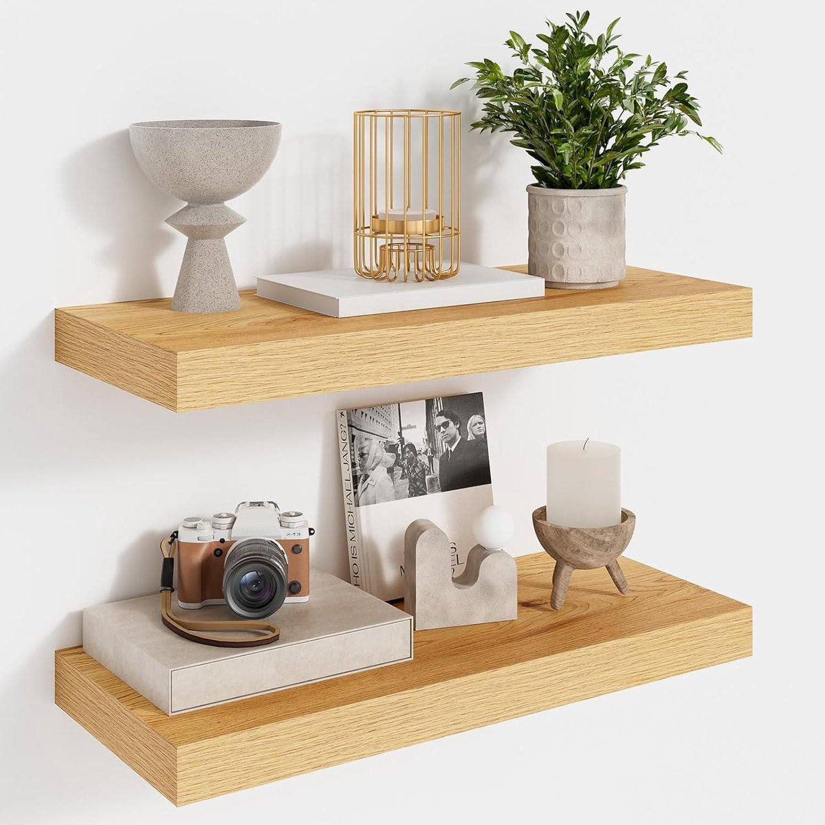 Set van 2 Wandplanken van Eikenhout, 40 cm Zwevende Planken voor Woonkamer en Slaapkamer