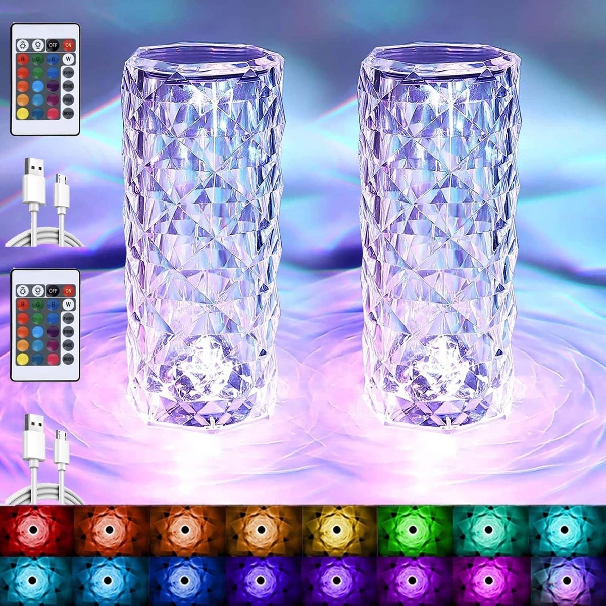 Stijlvolle LED Tafelverlichting met 16 Kleuren, Dimbare Crystal Lamp met Afstandsbediening, Ideaal voor Slaapkamer en Woonkamer Decoratie