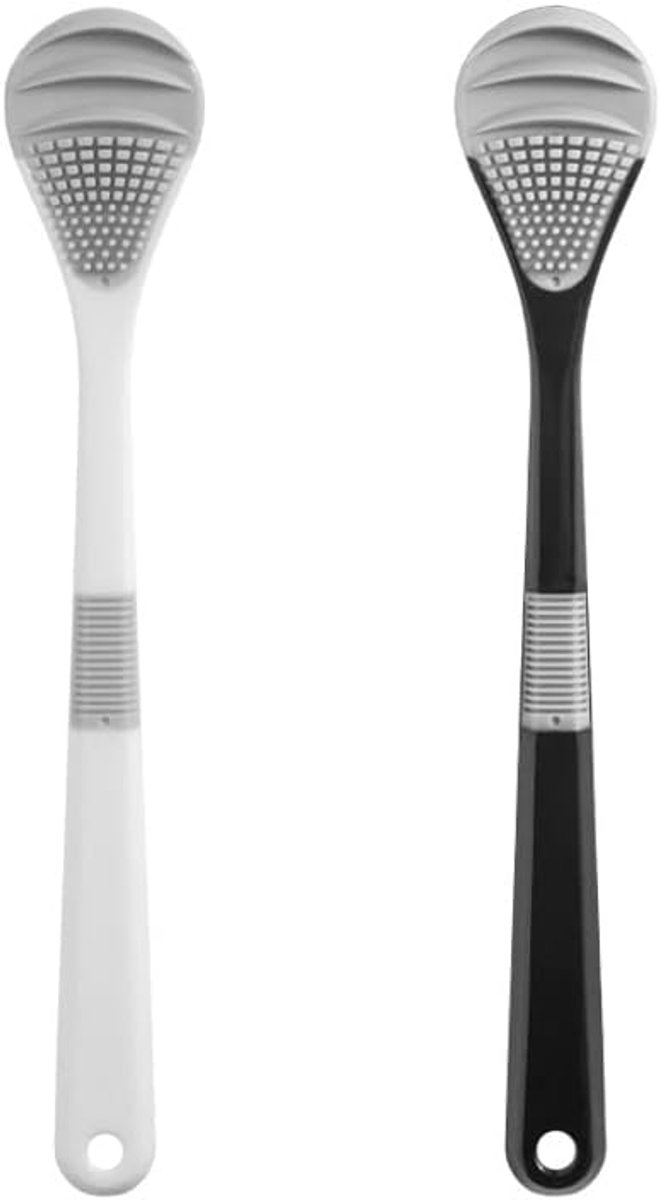 Dubbelzijdige tongschraper van zachte siliconen - 3-laags bionisch design met massageballen - tongreiniger - antislip handgreep - inclusief wanddeur en geschenkdoos - mondhygiëne