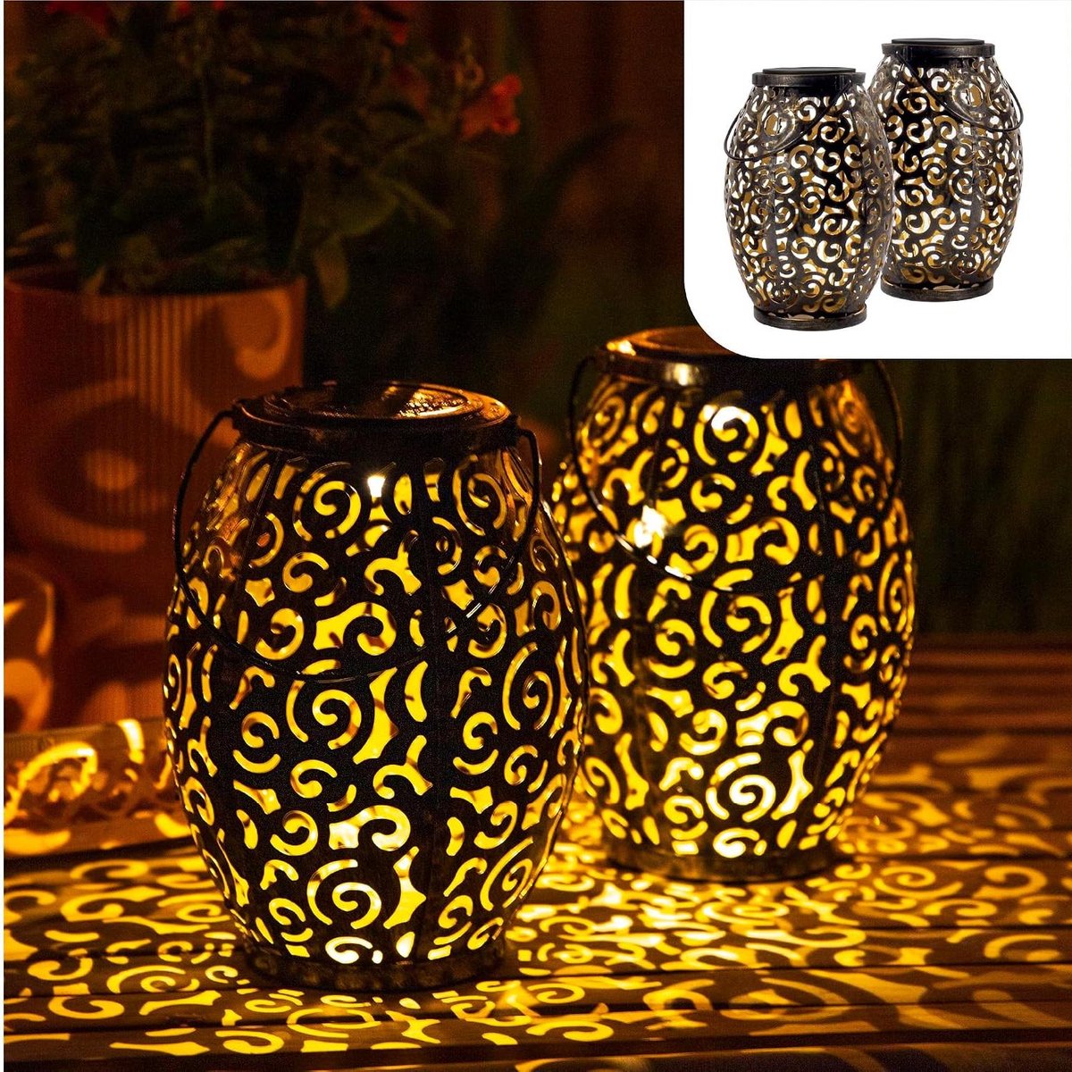 Solar Lantaarn Set - Tuinverlichting Decoratie - Sfeervolle Avonden Creëren - Automatische Dag/Nacht Sensor - 21.5 x 15 cm