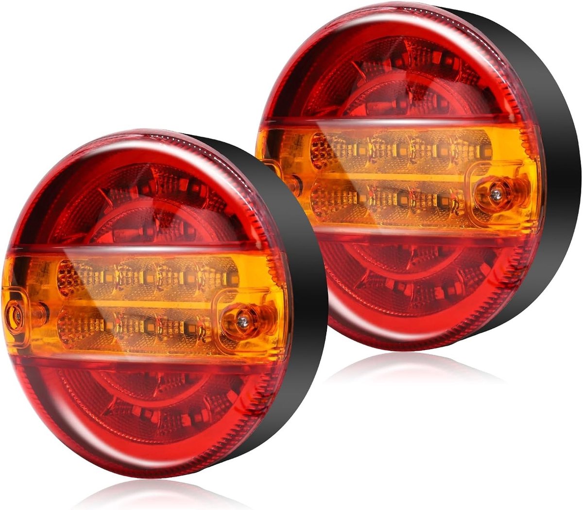 Ronde LED Achterlichten voor Trailers, Waterdichte Remlichten met 20 LED's in Rood/Geel voor Caravan en Vrachtwagen - 2 Stuks