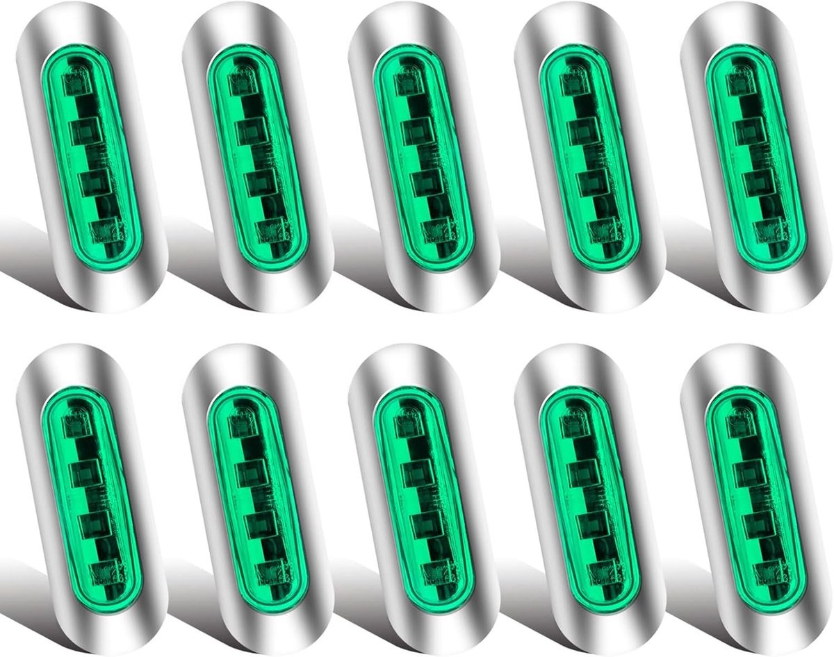 Set van 10 LED Zijmarkeringslichten met 4 LEDs, 12 V/24 V, Universeel voor Vrachtwagen, Caravan, Bus en Boot, Groene Verlichting