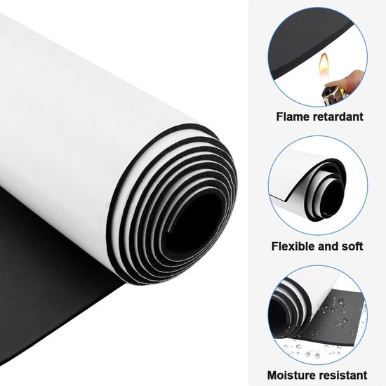 Multifunctionele Zelfklevende Neopreen Foam Rol 300 mm x 12 mm x 3 m voor Isolatie en Geluidsabsorptie, Antislip en Schokabsorptie (Zwart) — afbeelding 3