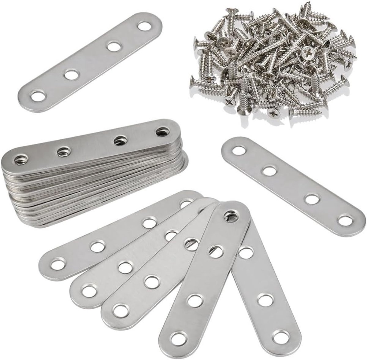 RVS rechte beugels met vier gaten - 76 mm, 110 stuks, ideaal voor constructie en montage